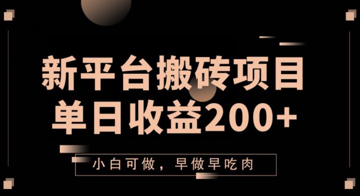 2023新平台搬砖项目，单日收益200+，小白可做，早做早吃肉